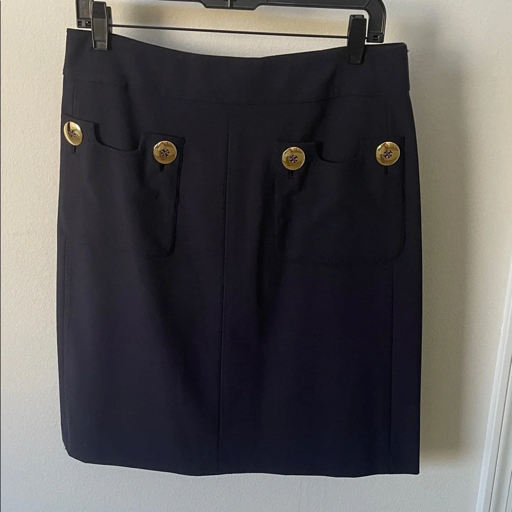 Tory Burch Navy Blue Skirt with Gold Buttons - Picture 3 of 4